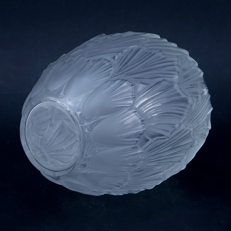 Lalique Crystal Deco Style Leaf Motif Vase.