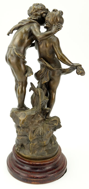 After: August Moreau, French (1834-1917) "Le Nid" White Metal Sculpture on Wooden Base.