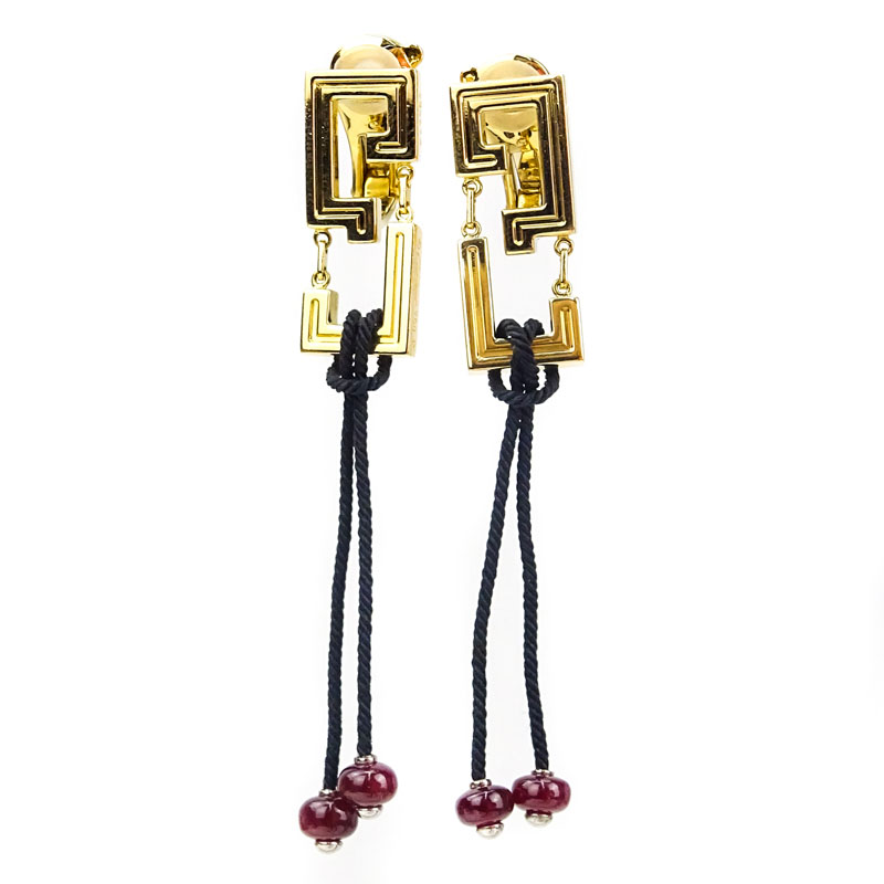 Cartier 18 Karat Yellow Gold and Approx. 3.0 Carat Ruby Bead Dangle Ear Clips.