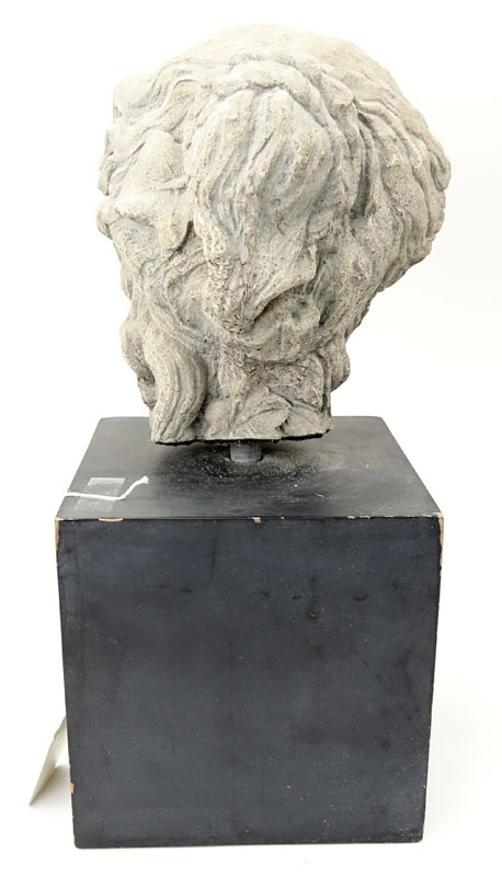 Modern Faux Stone "Greek Bust" on Wood Stand. 