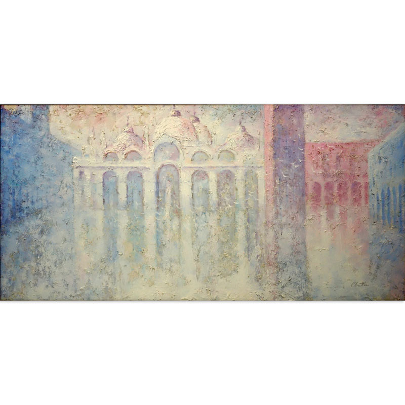 Contemporary Oil On Canvas "Piazza San Marco, Venice". Signed Cloutier, titled en verso. 