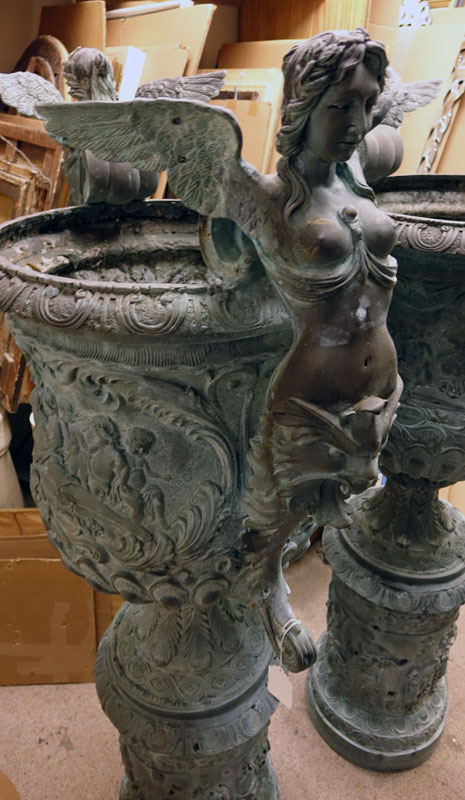 Pair of Monumental-Size  Neoclassical Style Bronze Urns.