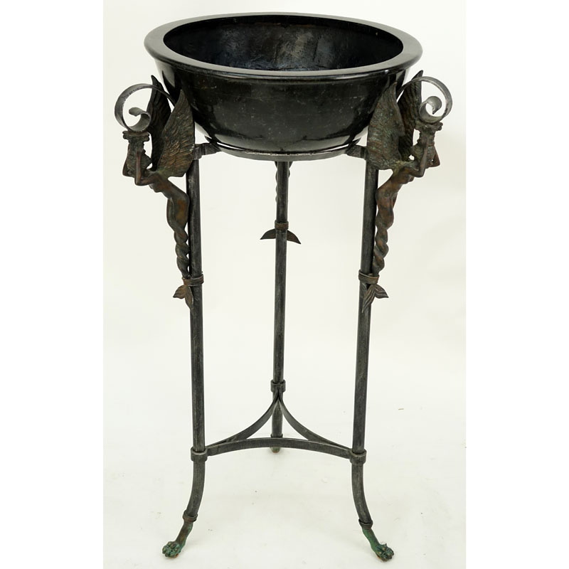 Modern Pedestal Bowl On Figural Bronze Stand.