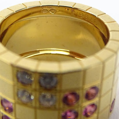 Cartier Diamond, Pink Sapphire and 18 Karat Yellow Gold Payette Ring. 