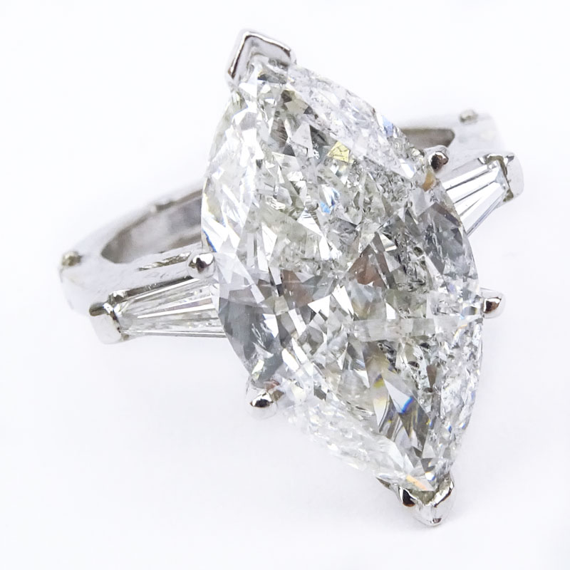 EGL Certified Antique 4.96 Carat Marquise Cut Diamond and Platinum Engagement Ring.