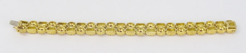 Vintage Tiffany & Co Approx. 3.0 Carat Round Brilliant Cut Ruby 18 Karat Yellow Gold Double Coral Style Link Bracelet.