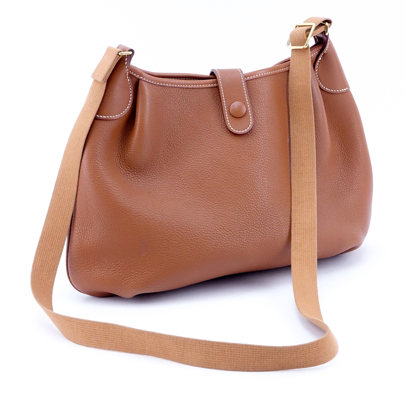 Hermes Brown Leather Cross Body Hobo Bag.