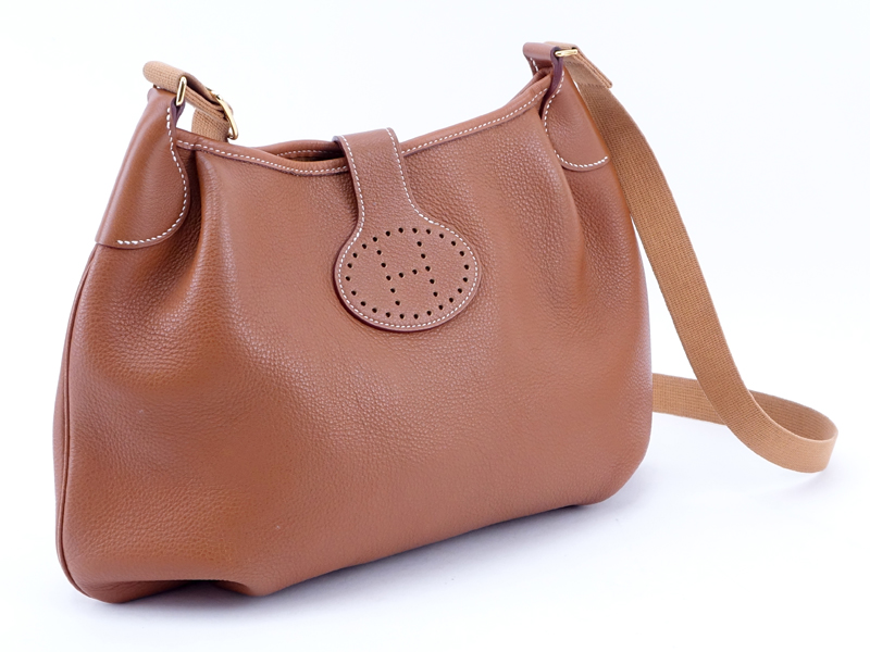 Hermes Brown Leather Cross Body Hobo Bag.