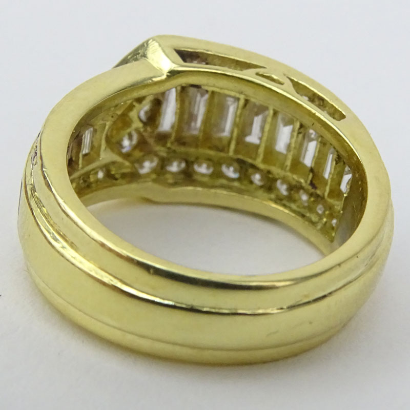 Vintage Approx. 1.95 Carat Baguette and Round Brilliant Cut Diamond and 18 Karat Yellow Gold Band.