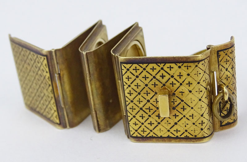 Vintage 22 Karat Yellow Gold Folding Photo Album Locket with Small Ruby Accents.