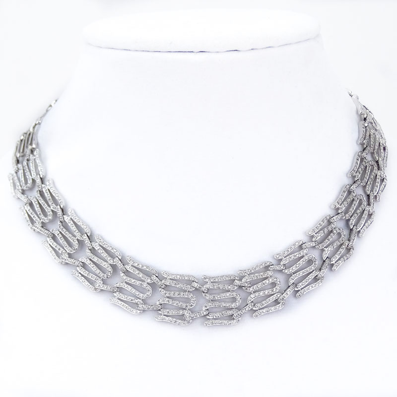 Contemporary Approx. 6.95 Micro Pave Set Diamond and 18 Karat White Gold Necklace.