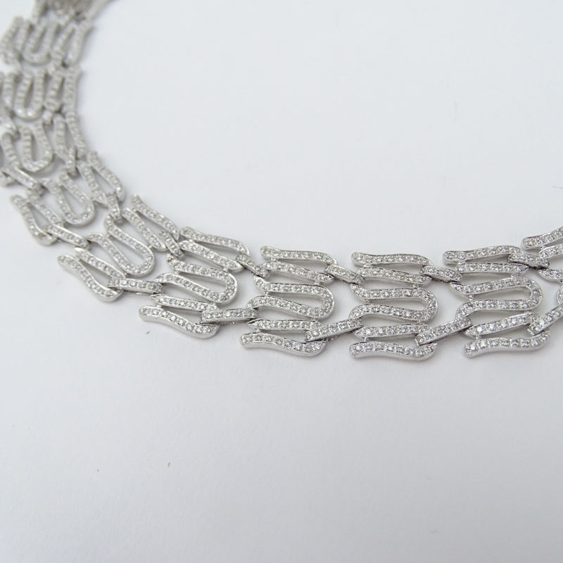 Contemporary Approx. 6.95 Micro Pave Set Diamond and 18 Karat White Gold Necklace.