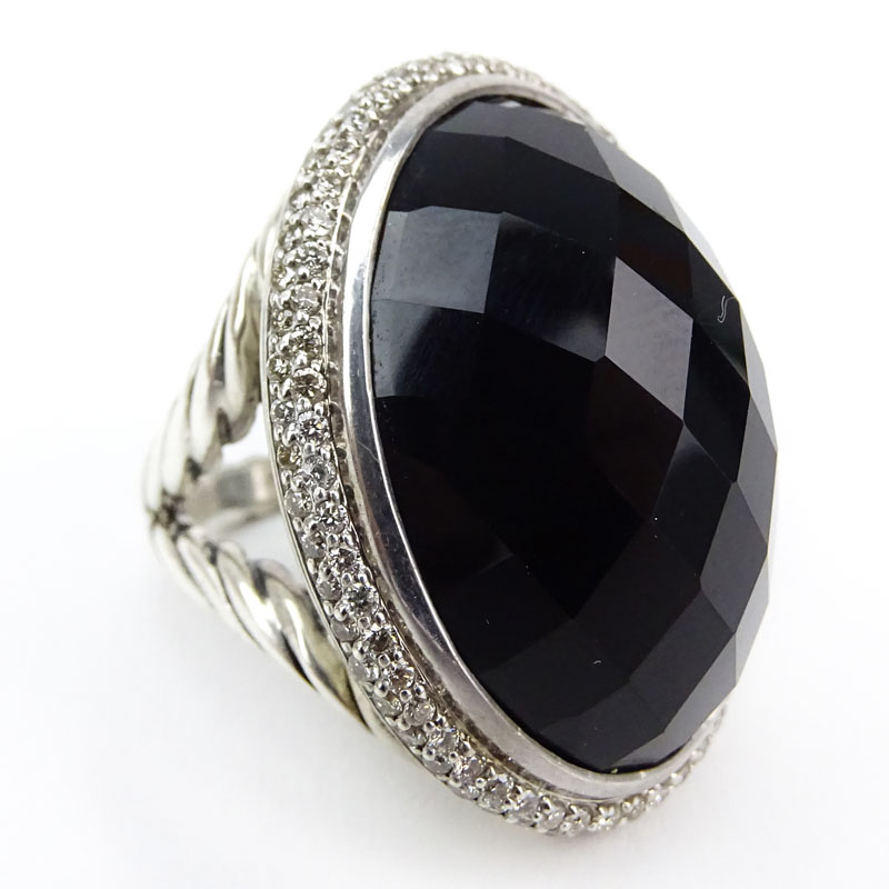 David Yurman Approx. .46 Carat Round Brilliant Cut Diamond, Oval Cut Black Onyx and Sterling Silver Ring. 