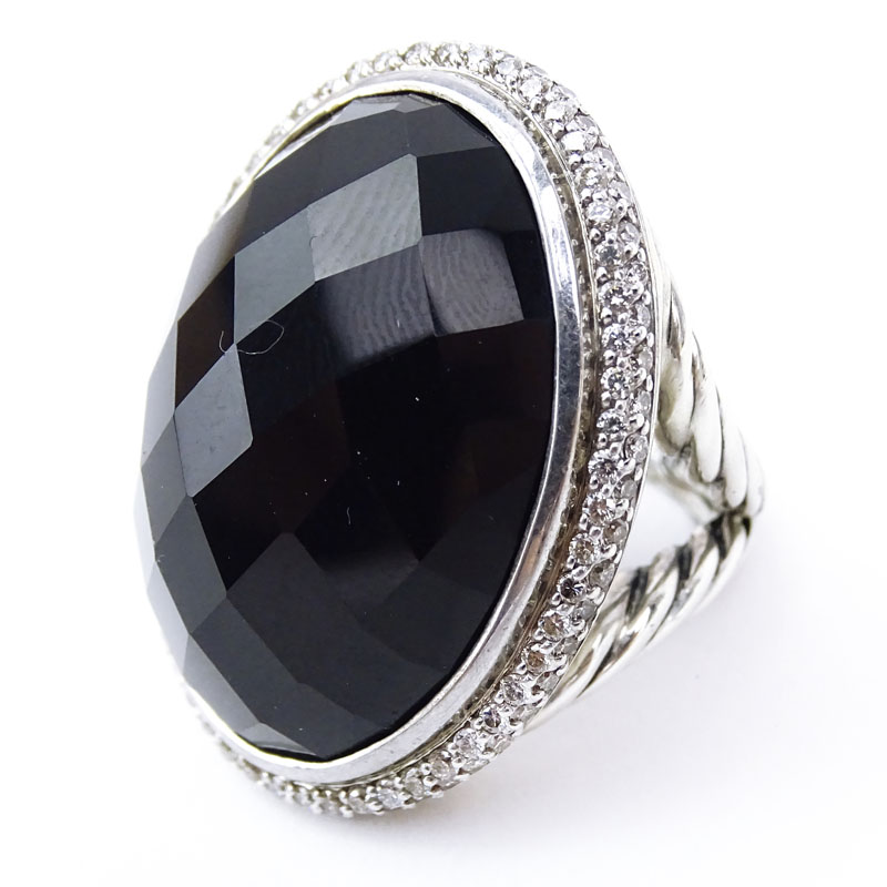 David Yurman Approx. .46 Carat Round Brilliant Cut Diamond, Oval Cut Black Onyx and Sterling Silver Ring. 