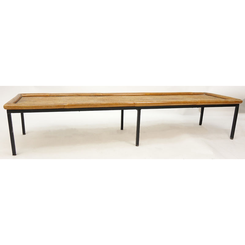 Mid Century Ribbed Wood Bench.