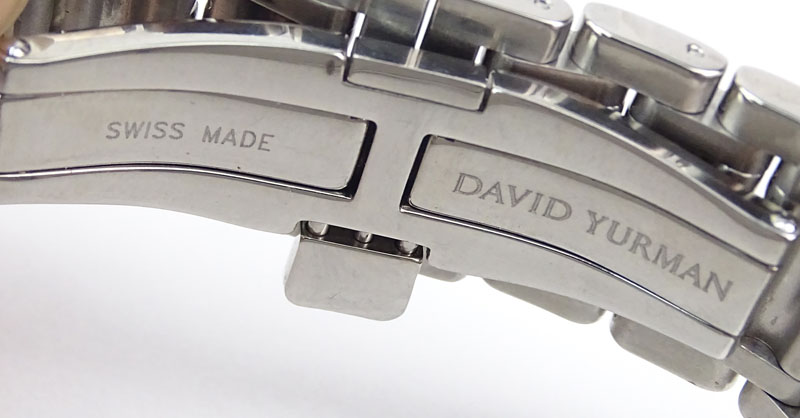 Vintage David Yurman Stainless Steel and Sterling Silver Chronograph Bracelet Watch with Mother of Pearl Dial, Diamond Hour Markers and Swiss Quartz Movement.