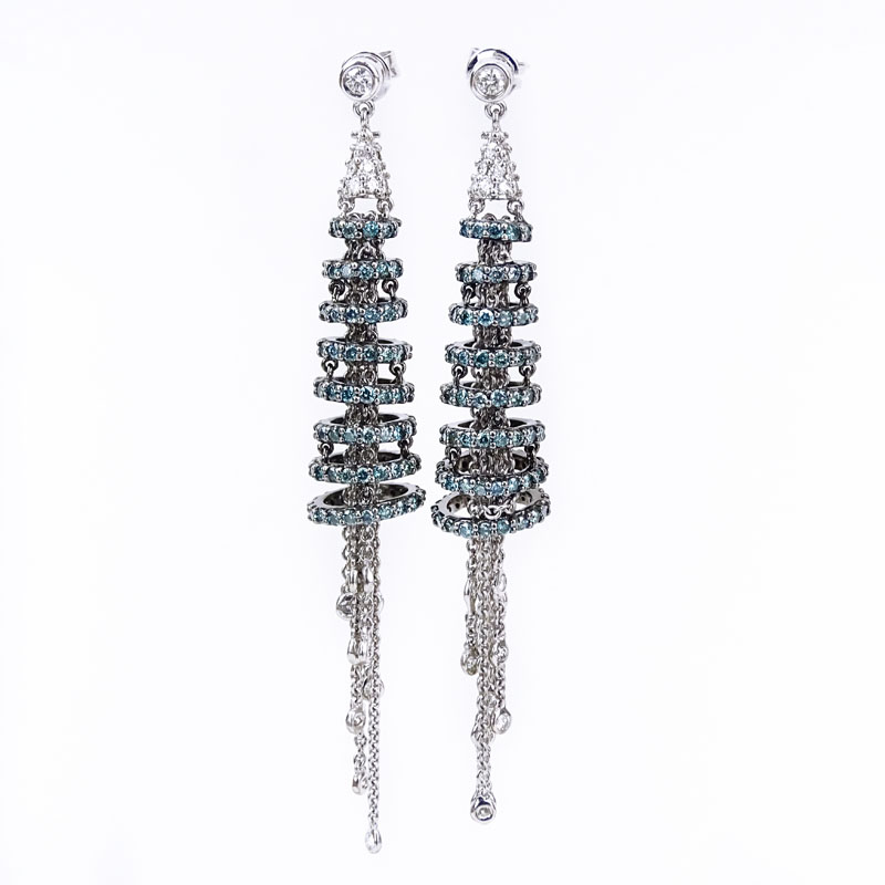 Approx. 4.55 Carat Blue Diamond, 1.41 Carat White Diamond and 18 Karat White Gold Chandelier Earrings. 