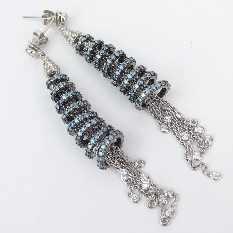 Approx. 4.55 Carat Blue Diamond, 1.41 Carat White Diamond and 18 Karat White Gold Chandelier Earrings. 