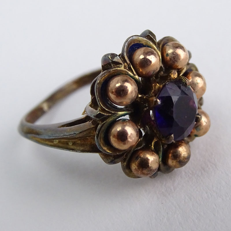 Three (3) Vintage 10 Karat Yellow Gold Rings Including Carved Carnelian, Amethyst and Enamel. 