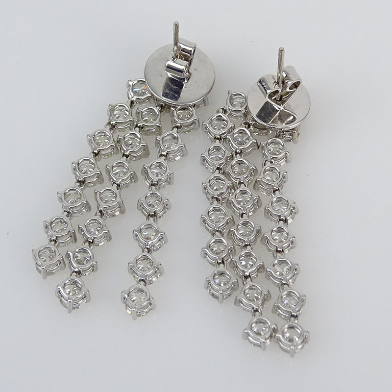 Contemporary Approx. 11.18 Carat Round Brilliant Cut Diamond and 18 Karat White Gold Chandelier Earrings.