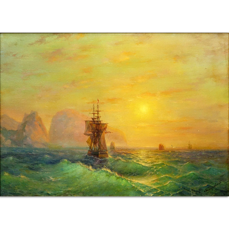 Attributed to: Ivan Konstantinovich Aivazovsky, Russian (1817-1900), Ship at Evening Sun.