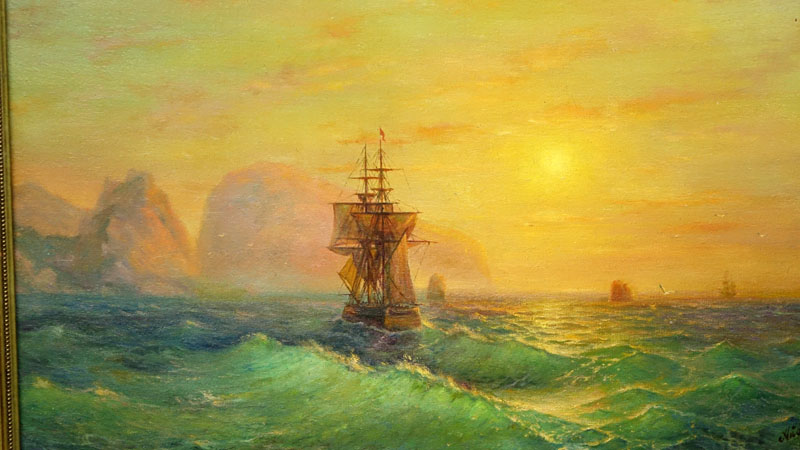Attributed to: Ivan Konstantinovich Aivazovsky, Russian (1817-1900), Ship at Evening Sun.