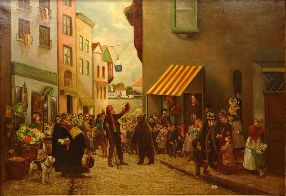Large Antique Oil on Canvas "Dancing Bear". 