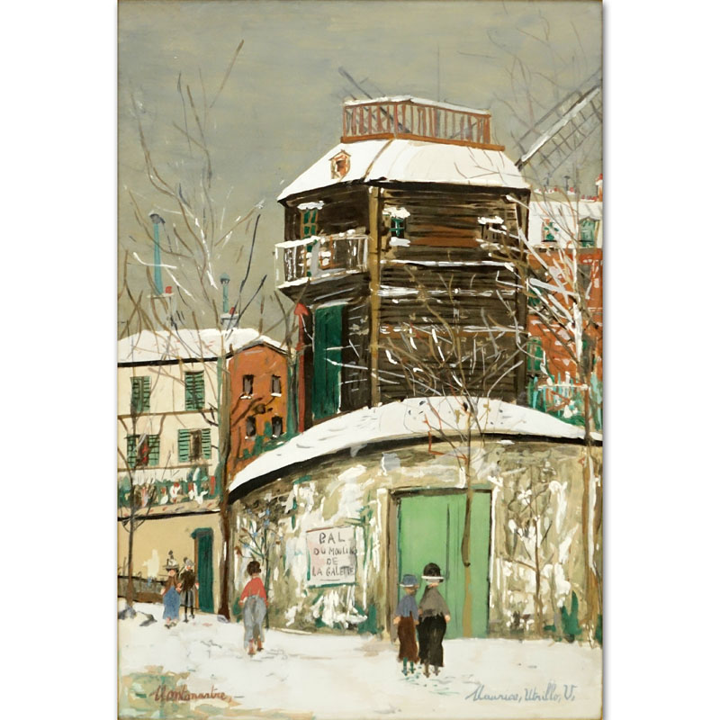 After: Maurice Utrillo, French  (1883 - 1955) Hand painted Print "Montmartre". 