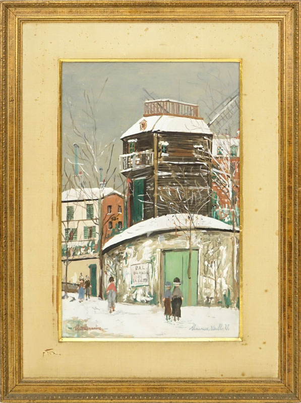 After: Maurice Utrillo, French  (1883 - 1955) Hand painted Print "Montmartre". 