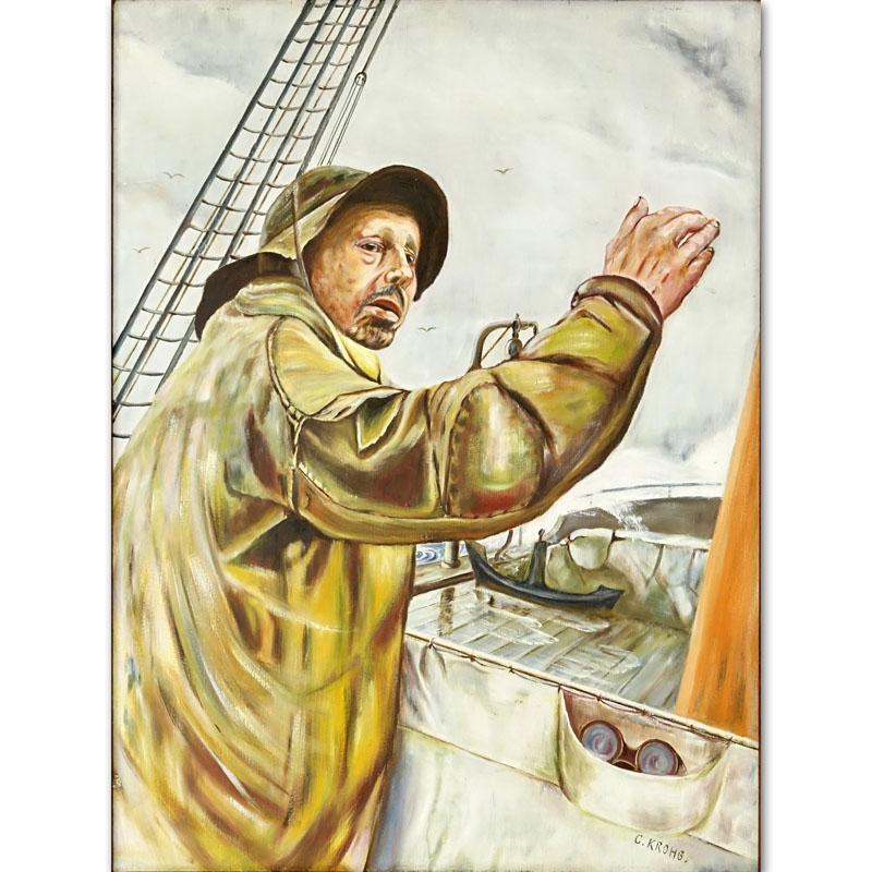 Christian Krohg, Norwegian (1852 - 1925) Oil on canvas "Fisherman" Signed lower right. 