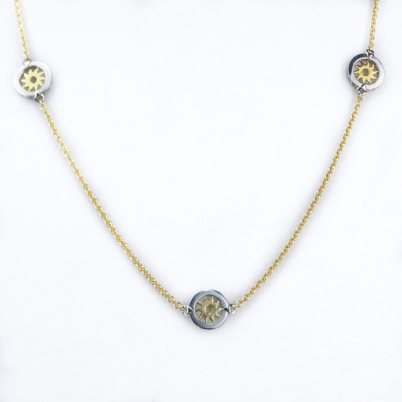 Vintage Bulgari 18 Karat Yellow Gold and Stainless Steel Tondo Sun Sautoir 36" Long Necklace.