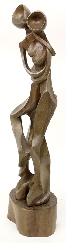 Luis Potosi, Ecuadorian (20th C.) Large Wood Carving of a Nude Couple on Wooden Base.