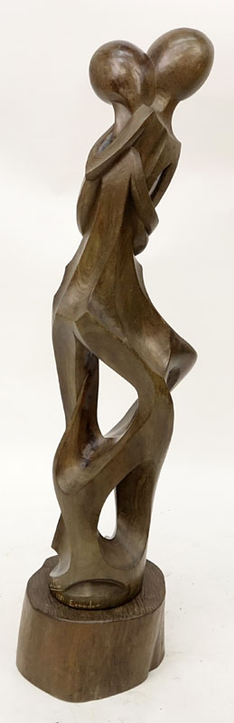 Luis Potosi, Ecuadorian (20th C.) Large Wood Carving of a Nude Couple on Wooden Base.