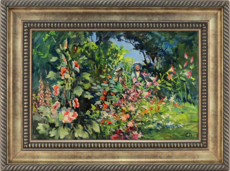 20th Century Oil on Canvas, Landscape with Flowers. Artist monogram lower right CA, possibly Cuno Amiet, Swiss (1868-1961). 