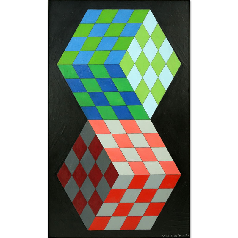 Attributed to: Victor Vasarely, French/Hungarian (1906-1997) Oil on Artist Board, Abstract Composition. 