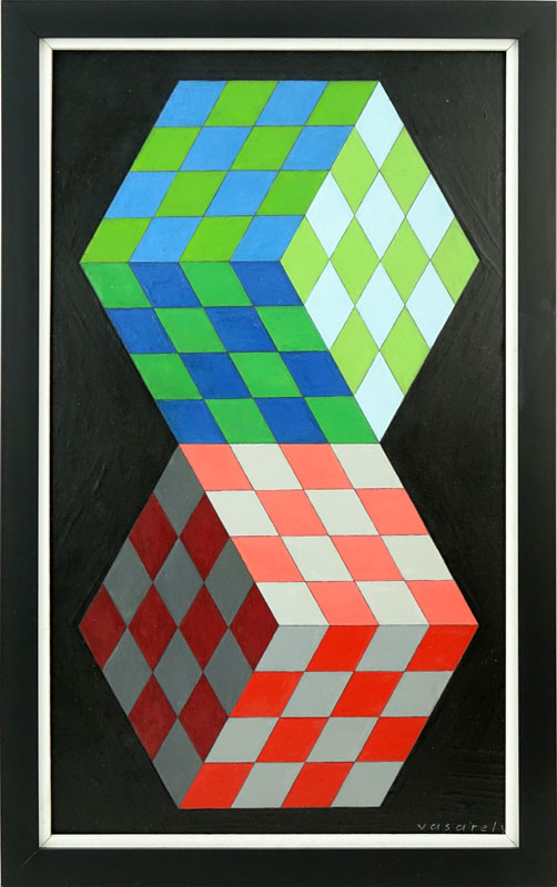 Attributed to: Victor Vasarely, French/Hungarian (1906-1997) Oil on Artist Board, Abstract Composition. 