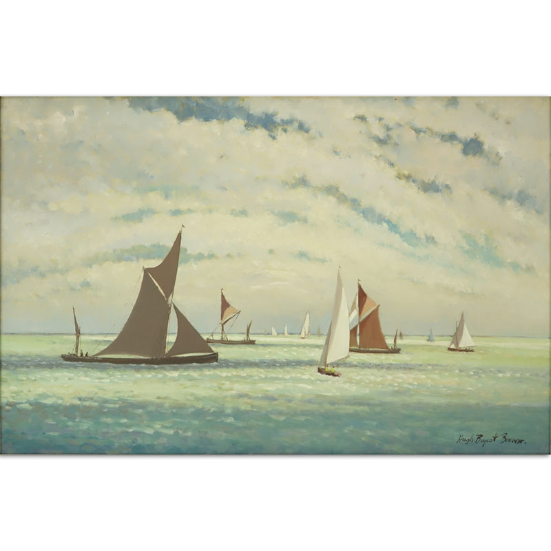 Hugh Boycott Brown, British  (1909-1990) "Start of the Barge Race" Oil on Canvas Signed Lower Right. 