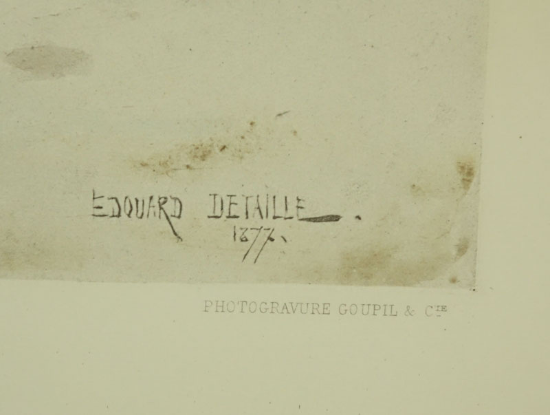 After: Edouard Jean Baptiste Detaille, French (1848-1912) "L'Alerte" Color Photogravure. Printed and published by Coupil & Cie, edited in 1878. 