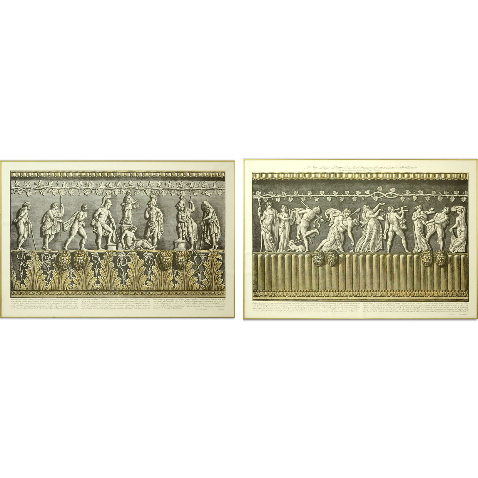 Two (2) Ornamental Frieze Engravings After Francesco Piranesi, Italian (born circa 1758-1810). Edizione Ponte Vecchio.