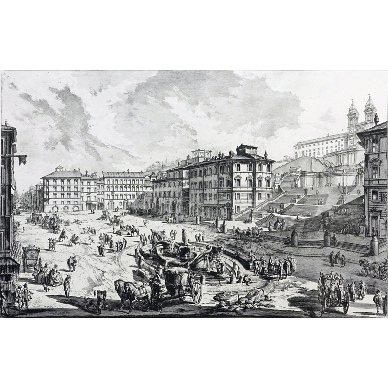 After: Giovanni Battista Piranesi, Italian (1720-1778) Etching "Veduta di Piazza di Spagna". 