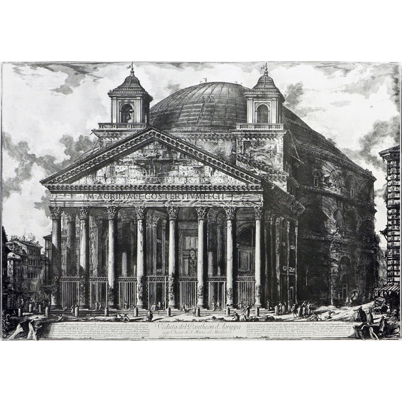 After: Giovanni Battista Piranesi, Italian (1720-1778) Etching "Veduta del Pantheon d'Agrippa". 