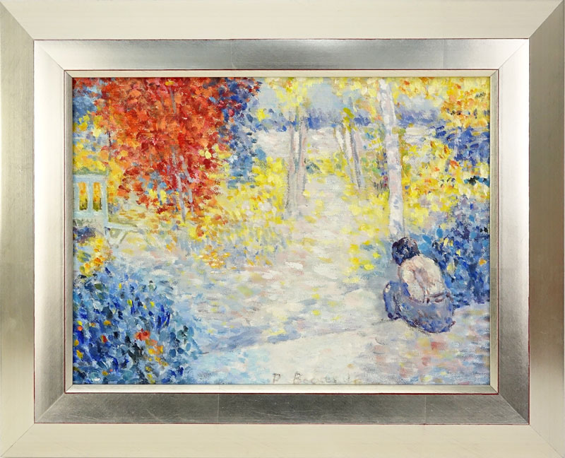 Possibly Paul Bocheanu (20th C) Oil on canvas "Seated Figure In A Landscape" Signed lower right. 