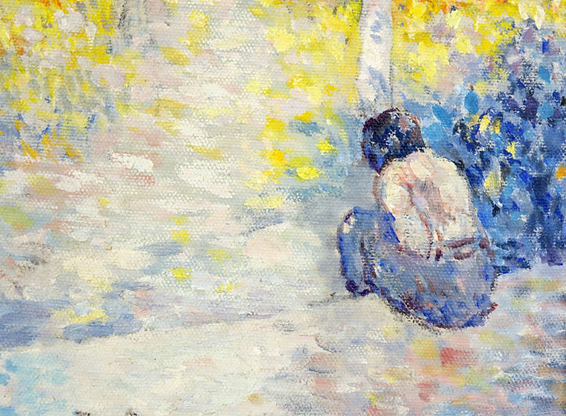 Possibly Paul Bocheanu (20th C) Oil on canvas "Seated Figure In A Landscape" Signed lower right. 