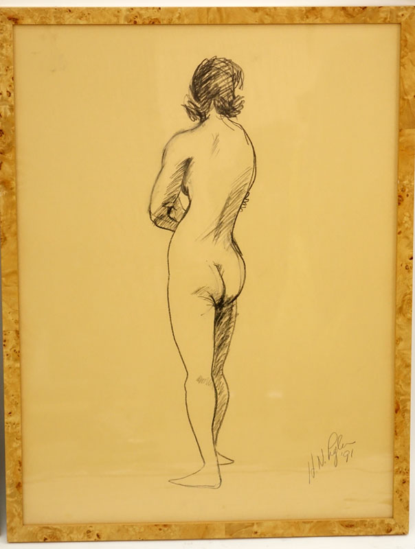 Two (2) Charcoal Drawings On Manila Paper "Nude Study". Signed H.N. Higler?