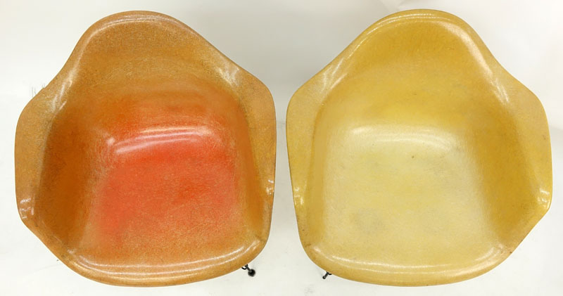 Pair of Eames for Herman Miller Molded Fiberglass Arm Chairs on Eiffel Tower Bases.