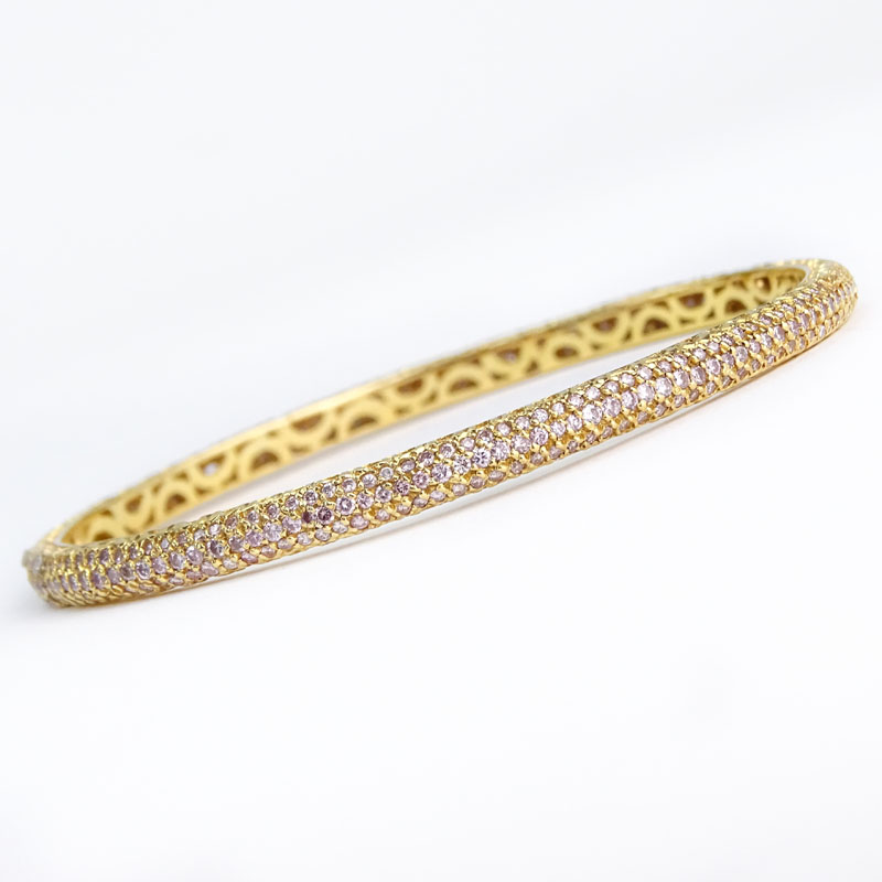 Approx. 6.0 Carat Pave Set Fancy Pink Diamond and 18 Karat Yellow Gold Bangle Bracelet.