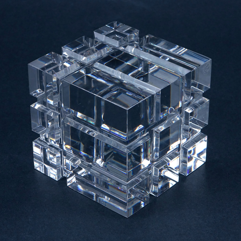 Vintage Baccarat Heavy Crystal Cube Sculpture.