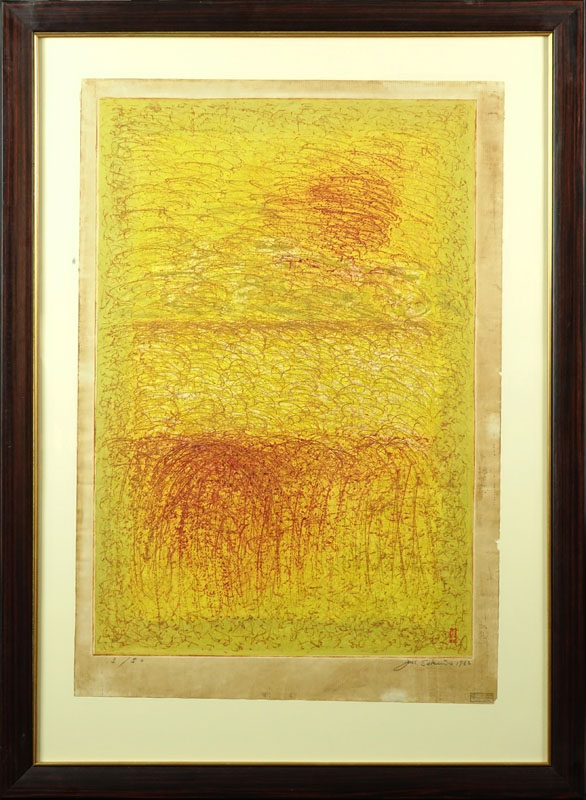 Junichiro Sekino, Japanese (1914-1988) "Rice Plant" Color Woodblock on Paper. 