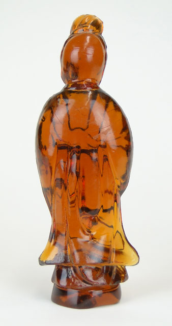Probably American Amber Glass Figure of Guanyin with Ground Pontil.