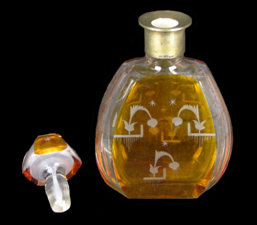 Antique Swedish Amber Cut to Clear Glass Decanter with Sterling Silver Mounting.